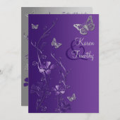 Paarse en zilvervlies met Butterflies nodigen Kaart (Voorkant / Achterkant)