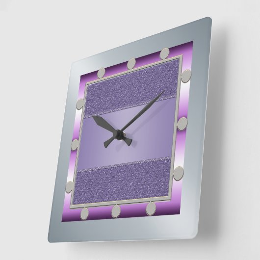 Paarse en zilverwandklok vierkante klok (Hoek)