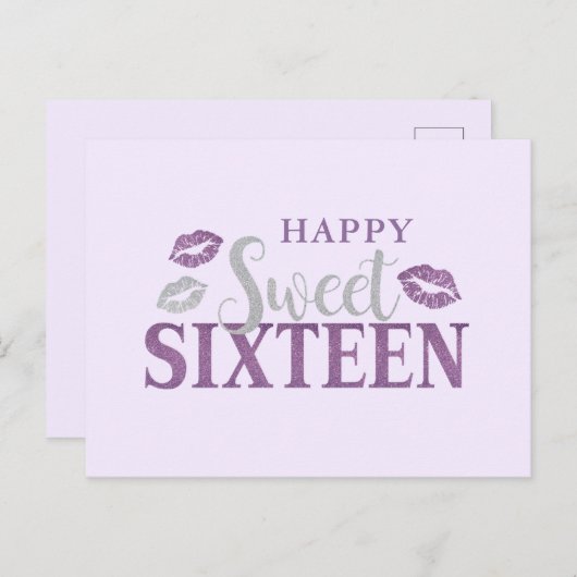 Paarse en zilverzweet zestien-dagenkaart briefkaart (Voorkant / Achterkant)