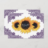 Paarse en zonnebloem bruiloft RSVP kaartje (Voorkant / Achterkant)