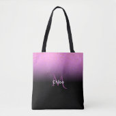Paarse en zwart verloop met monogram en naam tote bag (Voorkant)