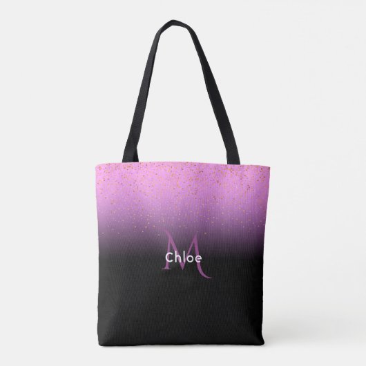 Paarse en zwart verloop met monogram en naam tote bag (Achterkant)