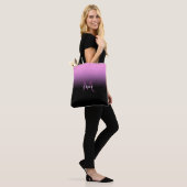 Paarse en zwart verloop met monogram en naam tote bag (Op model)