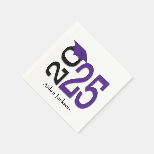 Paarse en zwarte 2025 Afstuderen met naam Servet (Hoek)