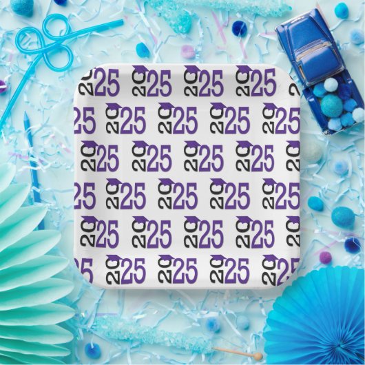 Paarse en zwarte 2025 Afstuderen Papieren Bordje (Feest)