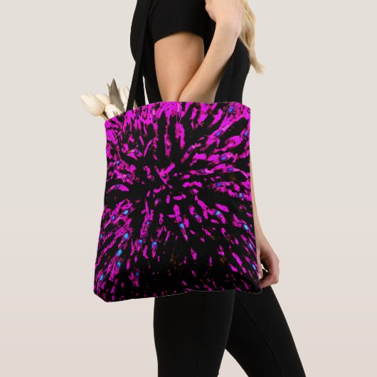 Paarse en zwarte Abstracte Bloem Floral Tote Bag (Dichtbij)
