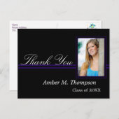 Paarse en zwarte Afstuderen Dank u Briefkaart (Voorkant / Achterkant)