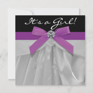 Paarse en Zwarte Baby Meisje Shower Kaart