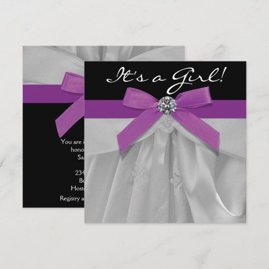 Paarse en zwarte babymeisjesdouche kaart (Voorkant / Achterkant)