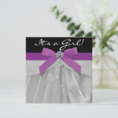 Paarse en zwarte babymeisjesdouche kaart (Staand voorkant)