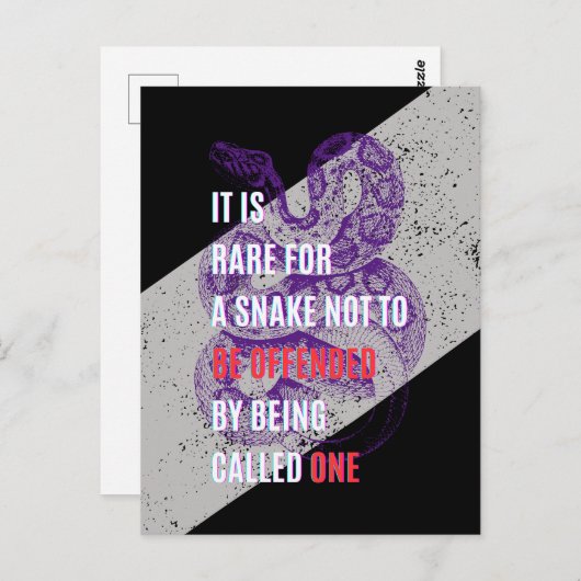 Paarse en zwarte beledigde slangen sarcastisch cit briefkaart (Voorkant / Achterkant)