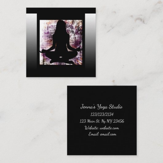 Paarse en zwarte Bemiddeling Yoga-Visitekaartjes Vierkante Visitekaartje (Voorkant / Achterkant)