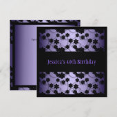 Paarse en zwarte bloemen 40e verjaardag kaart (Voorkant / Achterkant)