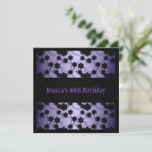 Paarse en zwarte bloemen 40e verjaardag kaart (Staand voorkant)