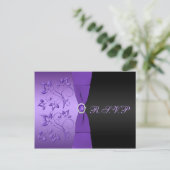 Paarse en zwarte bloemen R.S.V.P Briefkaart (Staand voorkant)