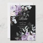 Paarse en zwarte bloemenbruiloftsuitnodiging Spaan Kaart (Voorkant)