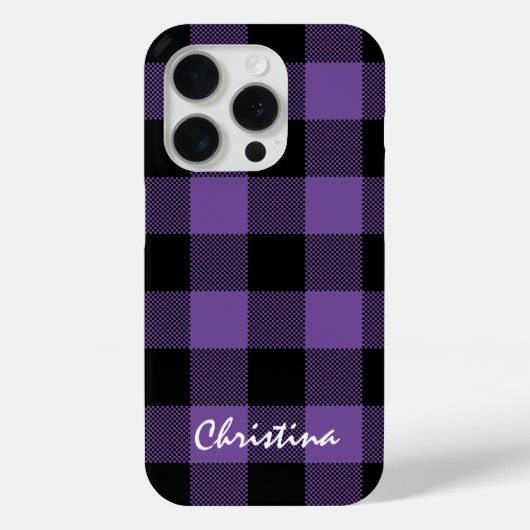 Paarse en zwarte Buffalo Plaid Gepersonaliseerd Case-Mate iPhone Case (Achterkant)