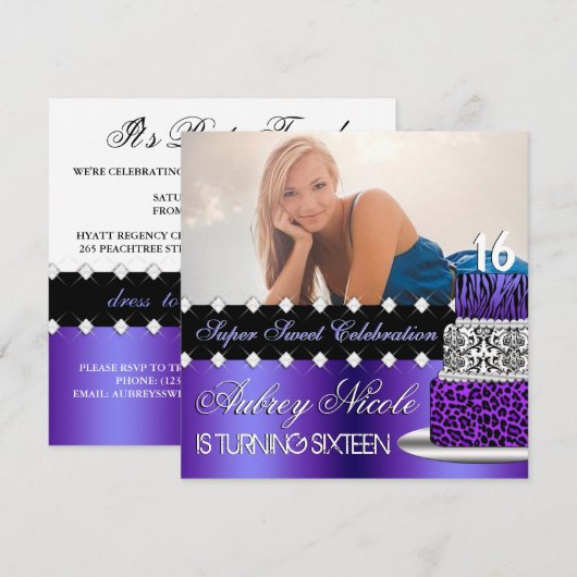 Paarse en zwarte Cake Photo Invitation Kaart (Voorkant / Achterkant)