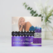 Paarse en zwarte Cake Photo Invitation Kaart (Staand voorkant)