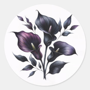 Paarse en Zwarte Calla Lelies Gotisch Ronde Sticker