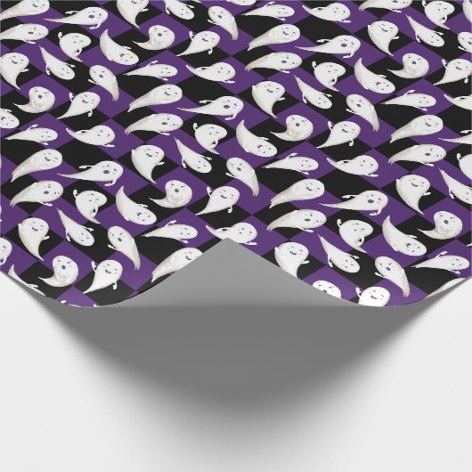 Paarse en zwarte checkboard-hosts Halloween Cadeaupapier (Hoek)