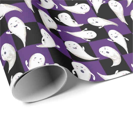Paarse en zwarte checkboard-hosts Halloween Cadeaupapier (Rol Hoek)