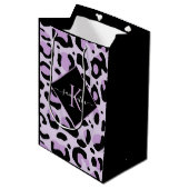Paarse en zwarte Cheetah Leopard Afdrukmonogram Medium Cadeauzakje (Voorkant Gekanteld)