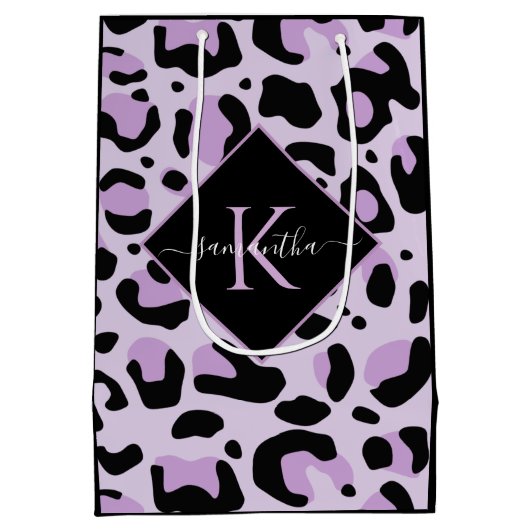 Paarse en zwarte Cheetah Leopard Afdrukmonogram Medium Cadeauzakje (Achterkant)