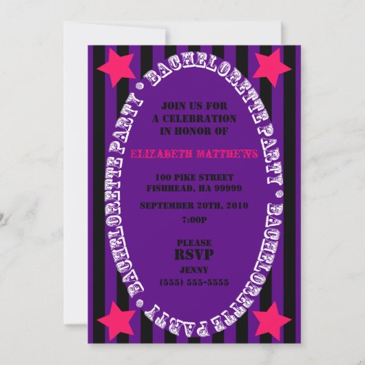 Paarse en zwarte Circus Bachelorette Kaart (Voorkant)