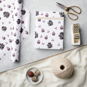Paarse en zwarte cupcake inpakpapier rol