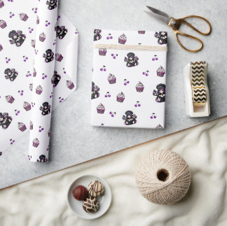 Paarse en zwarte cupcake inpakpapier rol