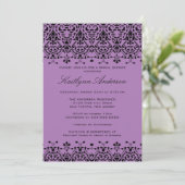 Paarse en zwarte Damask Bridal Shower Invitation Kaart (Staand voorkant)