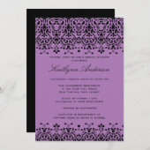 Paarse en zwarte Damask Bridal Shower Invitation Kaart (Voorkant / Achterkant)