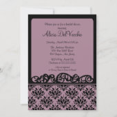 Paarse en zwarte Damask Bridal Shower Invitation Kaart (Voorkant)