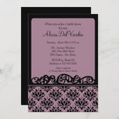Paarse en zwarte Damask Bridal Shower Invitation Kaart (Voorkant / Achterkant)