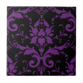 Paarse en zwarte Damask Matching Kitchen Tegeltje (Voorkant)