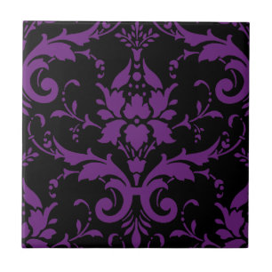 Paarse en zwarte Damask Matching Kitchen Tegeltje