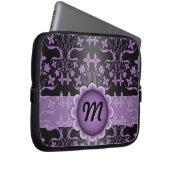 Paarse en zwarte Damask-monogram Laptop Sleeve (Voorkant Rechts)