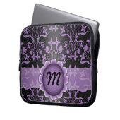 Paarse en zwarte Damask-monogram Laptop Sleeve (Voorkant Links)