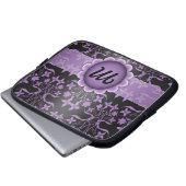 Paarse en zwarte Damask-monogram Laptop Sleeve (Voorkant onderkant)