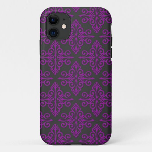 Paarse en zwarte Damask Pattern Case-Mate iPhone Case (Achterkant)