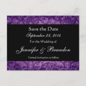 Paarse en zwarte Damask Save The Date Briefkaart (Voorkant)