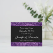 Paarse en zwarte Damask Save The Date Briefkaart (Staand voorkant)