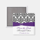 Paarse en zwarte Damask Wedding Favor Magnet (Voorkant / Achterkant)