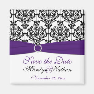 Paarse en zwarte Damask Wedding Favor Magnet