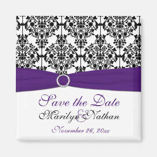 Paarse en zwarte Damask Wedding Favor Magnet