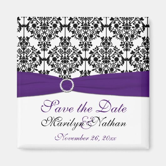 Paarse en zwarte Damask Wedding Favor Magnet (Voorkant)