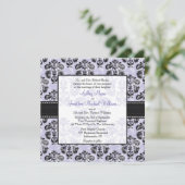 Paarse en zwarte Damask Wedding-uitnodigingen Kaart (Staand voorkant)