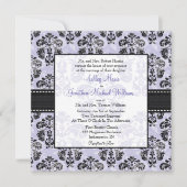 Paarse en zwarte Damask Wedding-uitnodigingen Kaart (Voorkant)