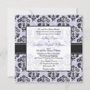 Paarse en zwarte Damask Wedding-uitnodigingen Kaart